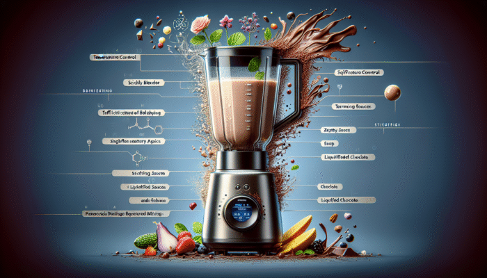 Premium blender featuring advanced temperature control, seamlessly blending and heating for soups, sauces, and chocolate.