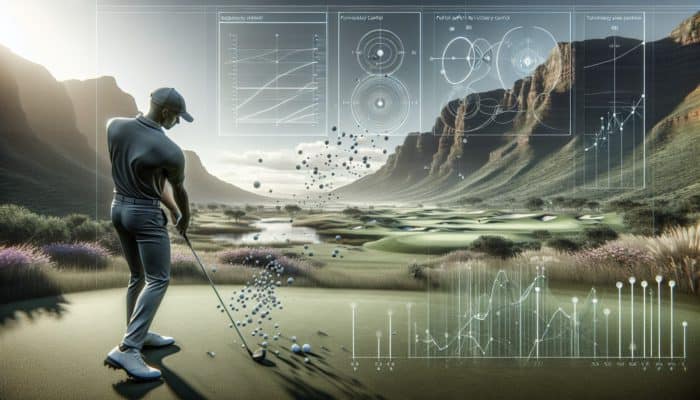A South African golfer adjusting their stance on diverse terrain; wider for low shots and narrower for high launches.