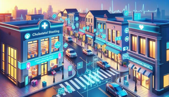 Middleton street featuring various health facilities that provide cholesterol testing services.