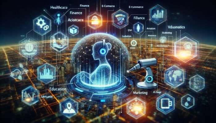 Virtual assistants aiding professionals in healthcare, finance, e-commerce, education, real estate, customer service, legal, and marketing sectors.