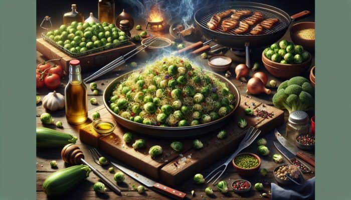 A vibrant BBQ scene with seasoned sprouts enhancing flavor and nutrition.