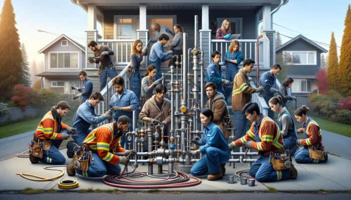 Natural Gas Line Services in Kitsilano Vancouver: Skilled technicians in Kitsilano, Vancouver, working on natural gas lines for safety and efficiency.