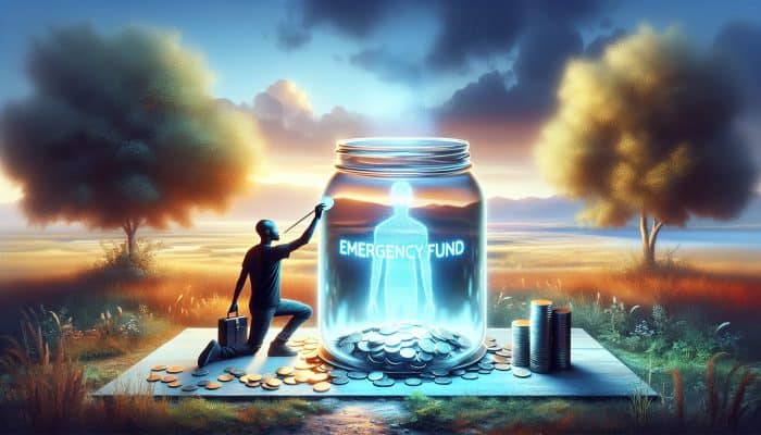 Living Debt-Free After Consolidation Loans: A UK Guide | DCL An individual saving coins into a glowing 'Emergency Fund' jar, with a bright, debt-free future ahead.